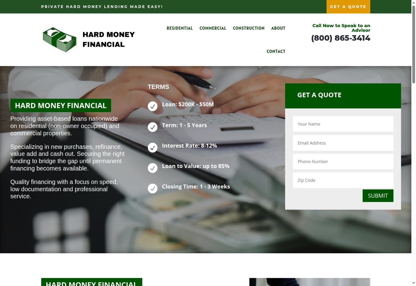 Hard Money Financial website designed by RULA Marketing